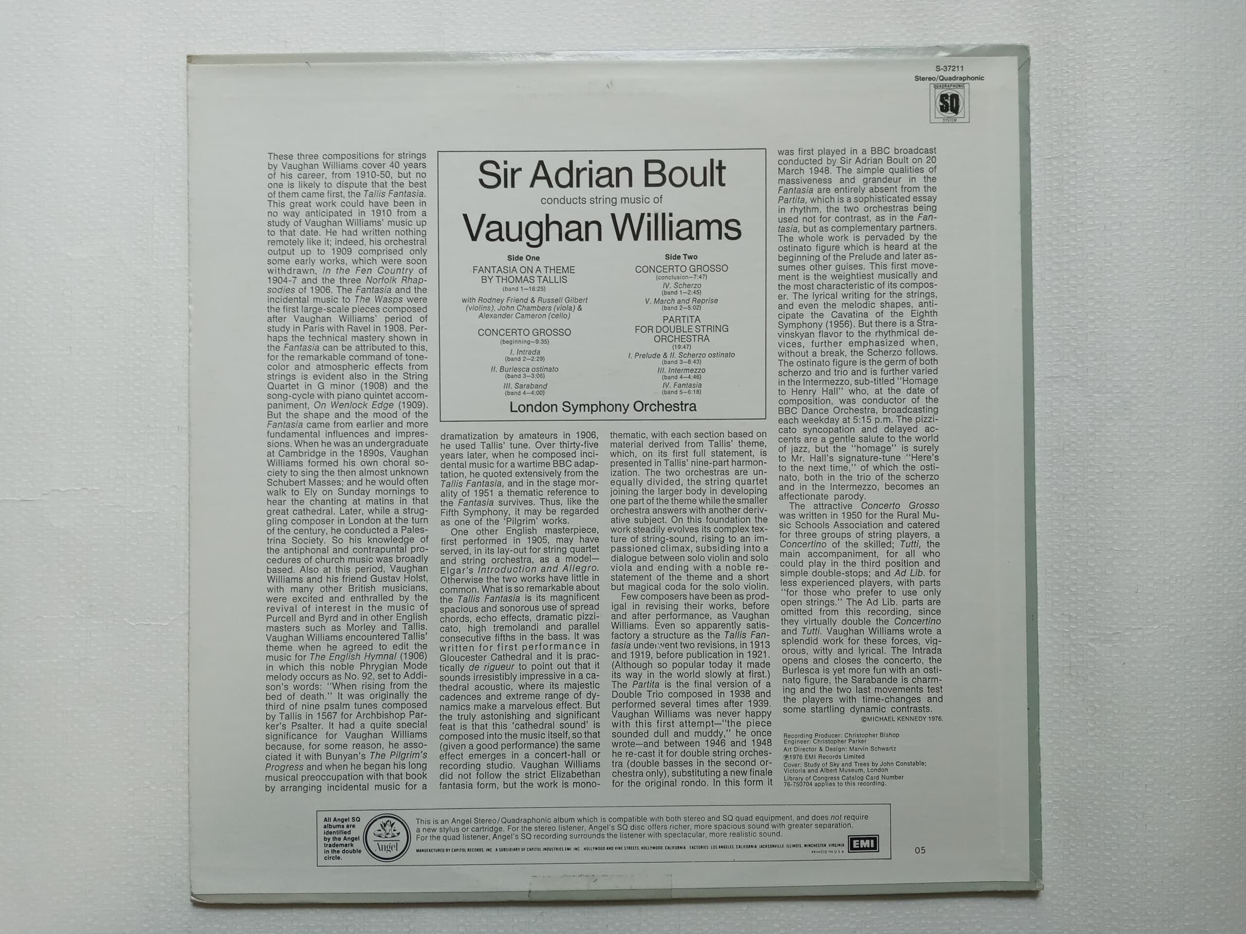 LP(수입) 본 윌리엄스: Sir Adrian Boult Conducts String Music Of Vaughan Williams - 아드리안 볼트/런던 심포니