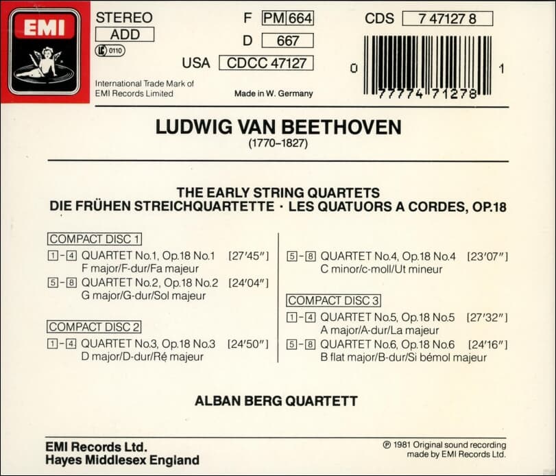 BEETHOVEN : STRING QUARTETS NOS. 1-6 -  Alban Berg Quartett  (3cd)(독일반) 