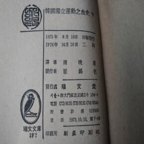 한국독립운동지형사 1976년발행