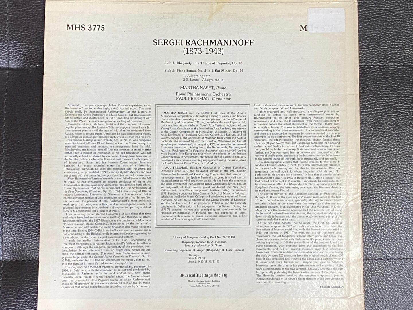 [LP] Martha Naset - Rachmaninoff Rhapsody on a Theme of Paganini, Op.43 LP [U