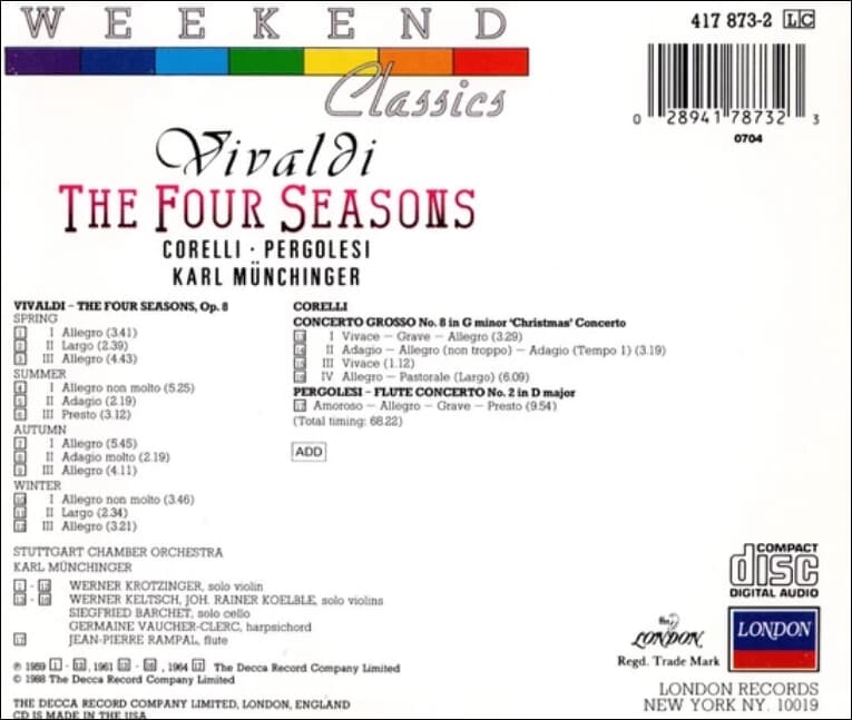 The Four Seasons - Vivaldi , Corelli , Pergolesi  (US반)