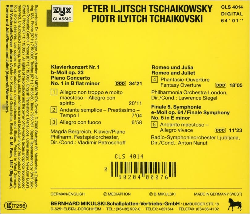 Tchaikovsky : Klavierkonzert Nr. 1 / Piano Concerto No. 1 / Romeo Und Julia (독일반)