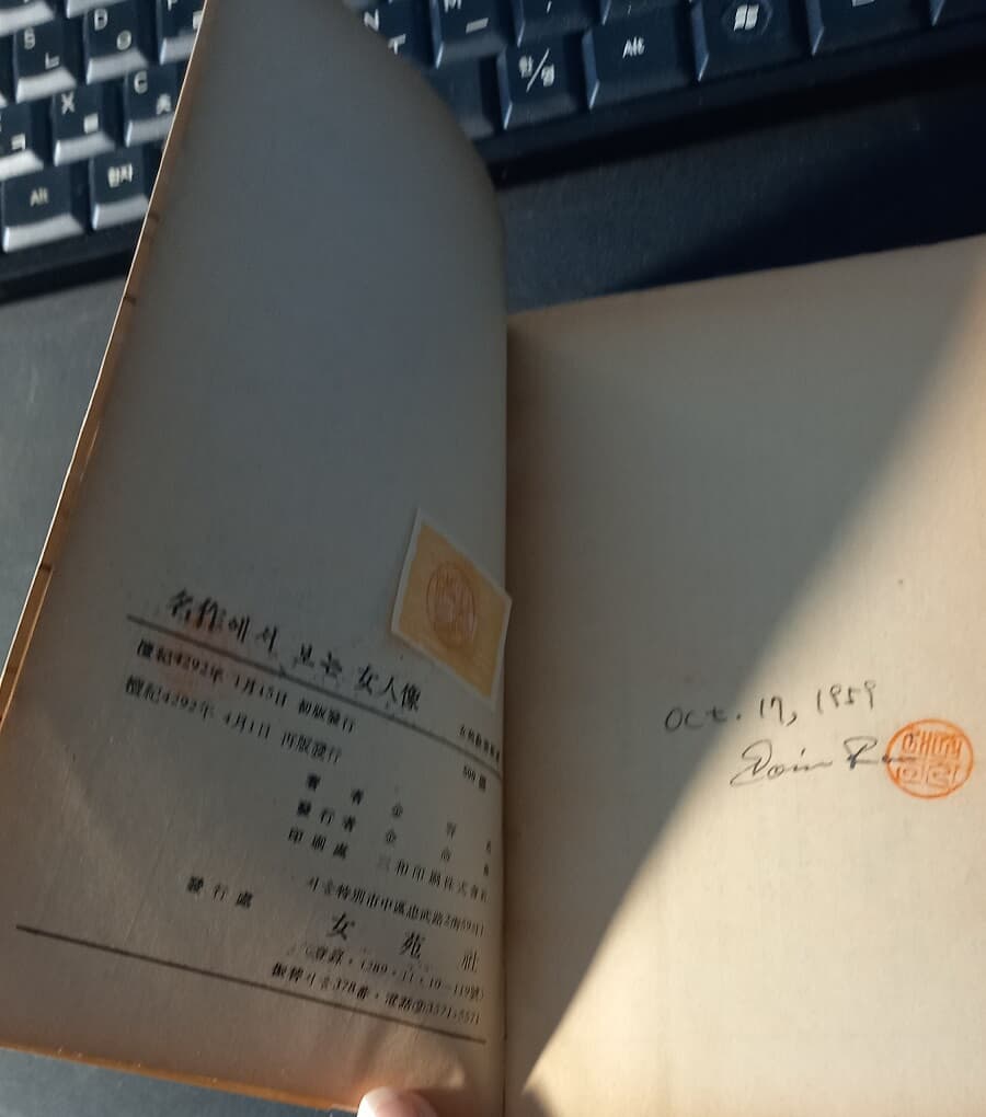희귀본, 명작에서 보는 여인상 (1권, 여원교양신서 1, 김용호 저, 여원사 1959) 