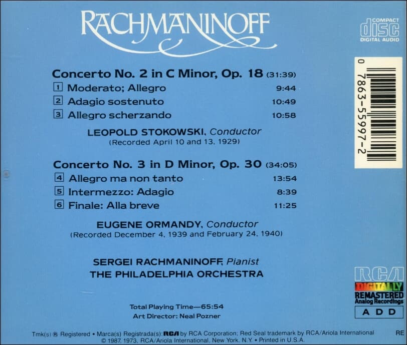 Rachmaninoff : Stokowski , Ormandy - (Concertos Nos. 2 And 3)