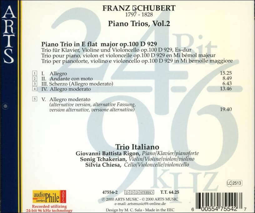 Schubert : Trio Italiano - Piano Trios, Vol. 2 (24bit)(96khz)(EC반)