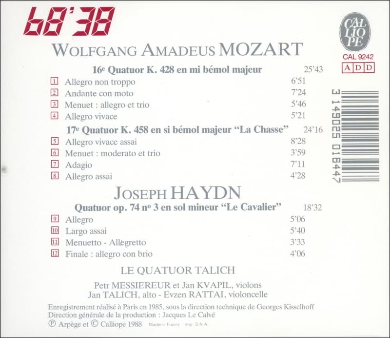 Mozart : Talich Quartet - 16e QUATUOR K. 428 (France반)