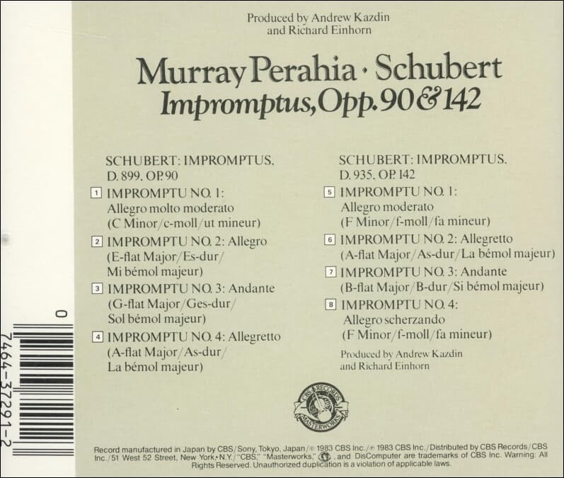 Schubert : Murray Perahia - Impromptus Opp. 90 & 142 (US반)