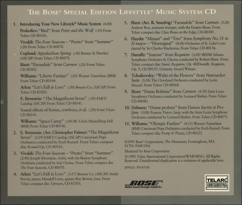 THE BOSE LIFESTYLE  - MUSIC SYSTEM CD (US반)
