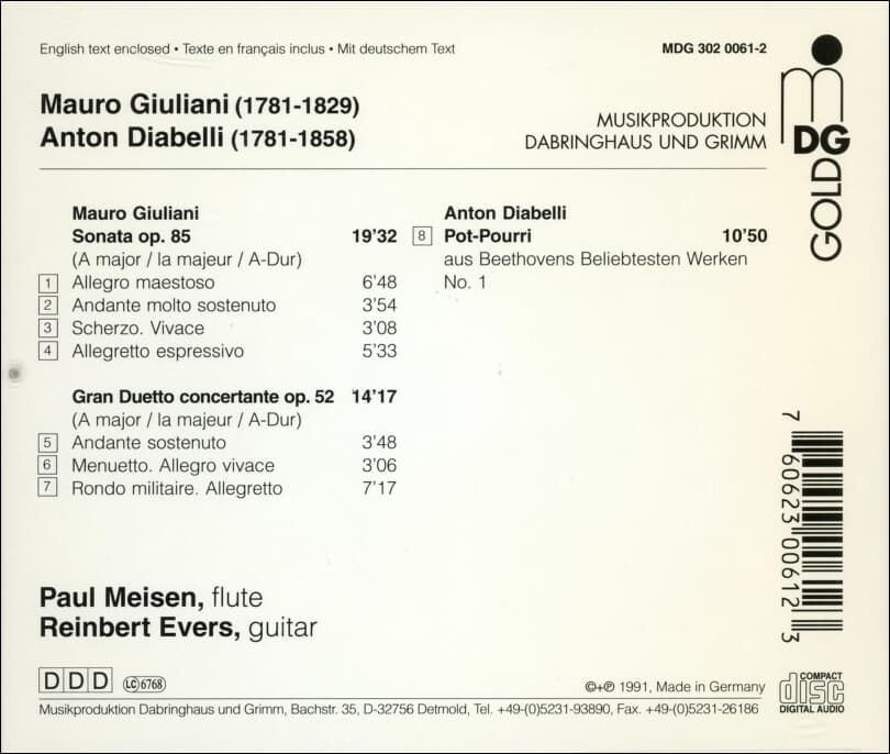 Mauro Giuliani, Anton Diabelli - Galante Musik fur Flote und Gitarre (Gold cd)(독일반) 