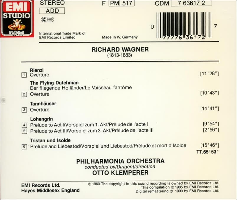 Wagner : Orchestral Music I - Otto Klemperer  (Holland반)