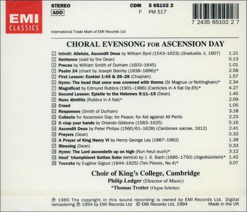 Choral Evensong for Ascension Day  - King's College Choir Of Cambridge (UK반) (미개봉) 