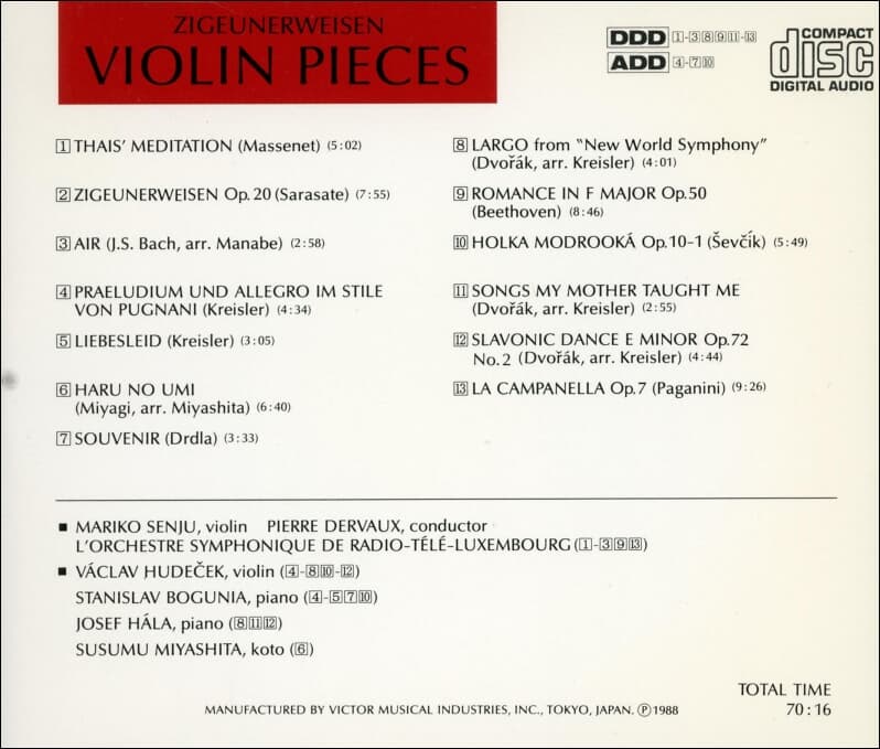 Zigeunerweisen Violin Pieces  - MARIKO SENJU (일본반)