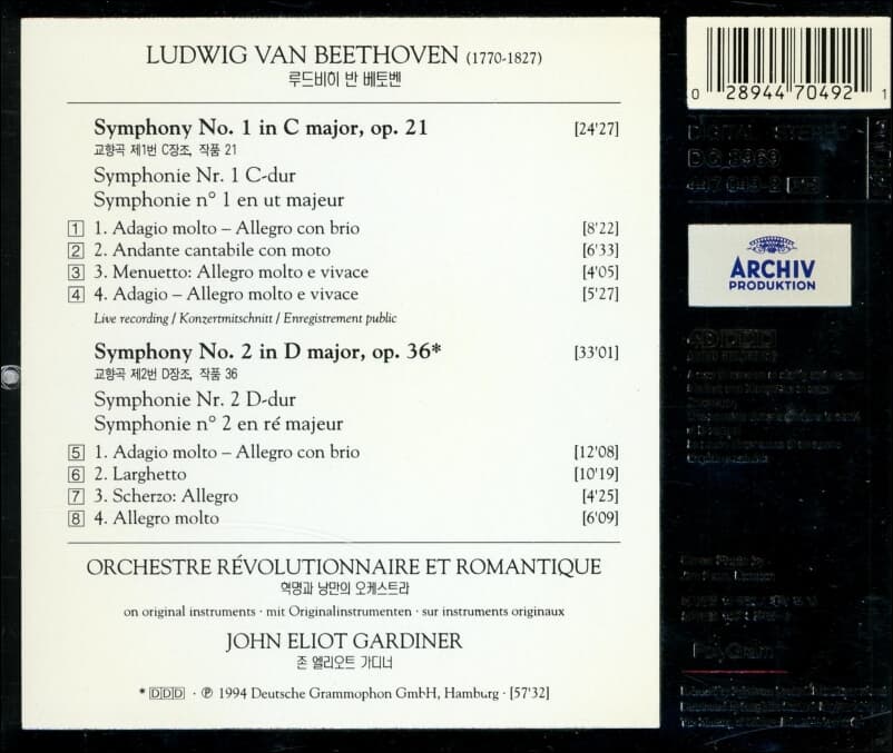 Beethoven : Symphonies Nos. 1 & 2 - John Eliot Gardiner