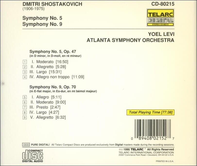 Shostakovich : Symphony No. 5 , No. 9 - Yoel Levi (US반)