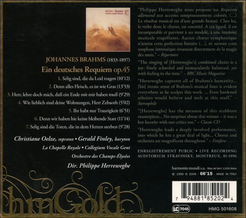 Brahms : Ein Deutsches Requiem - Christiane Oelze , Gerald Finley  (Italy반)