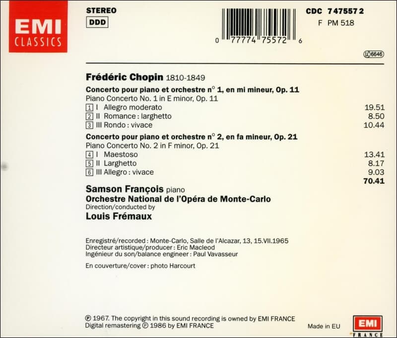 Chopin : Les 2 Concertos Pour Piano - Samson FrancoisLouis (EU반)