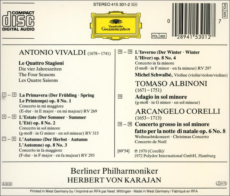 Vivaldi  : Le Quattro Stagioni , Die Vier Jahreszeiten -  Karajan (독일반)