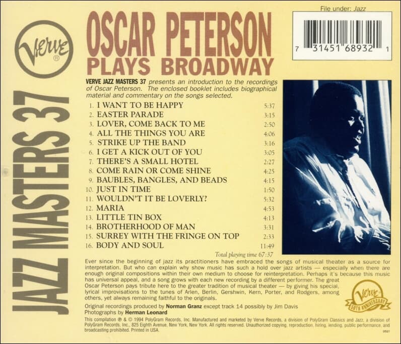 Oscar Peterson (오스카 피터슨 ) -  Oscar Peterson Plays Broadway (US발매)