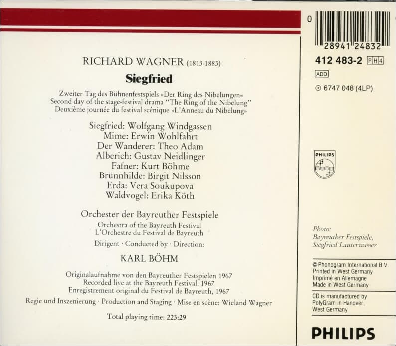 Wagner : Siegfried - Bayreuther Festpiele / Karl Bohm  (4cd)(독일발매)
