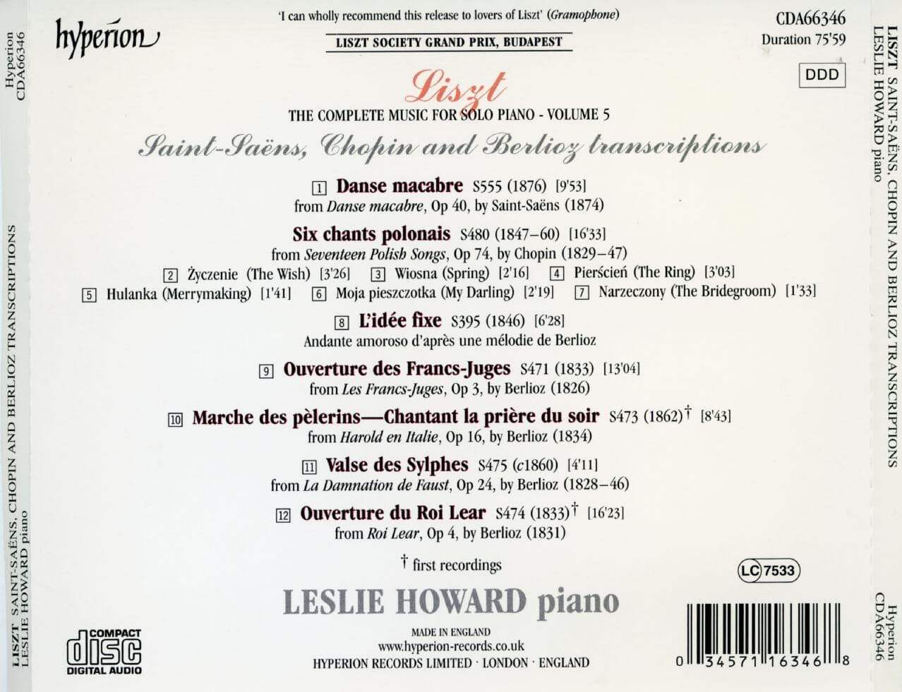 레슬리 하워드 - Leslie Howard - Liszt Transcriptions [U.K발매]
