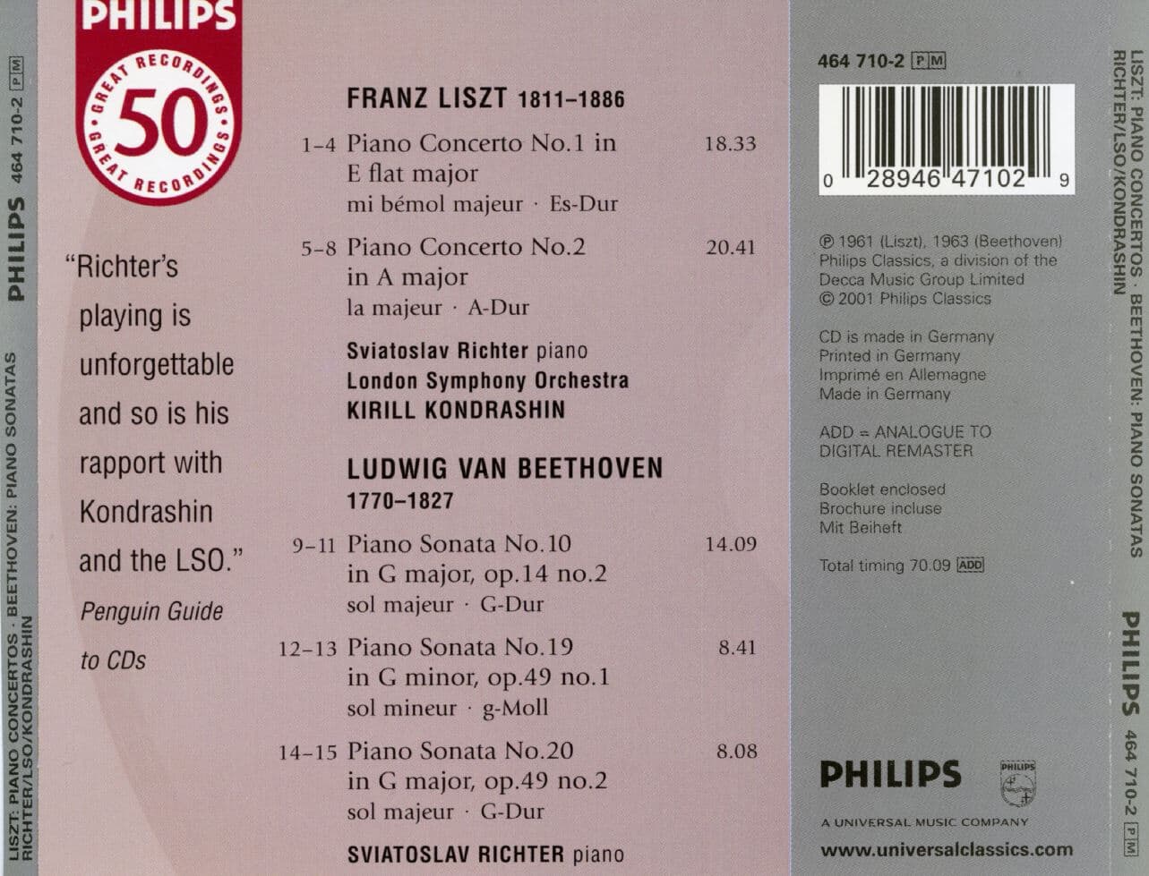 리히터 - Sviatoslav Richter - Liszt Piano Concertos , Sonatas 10,19 & 20 [독일발매]