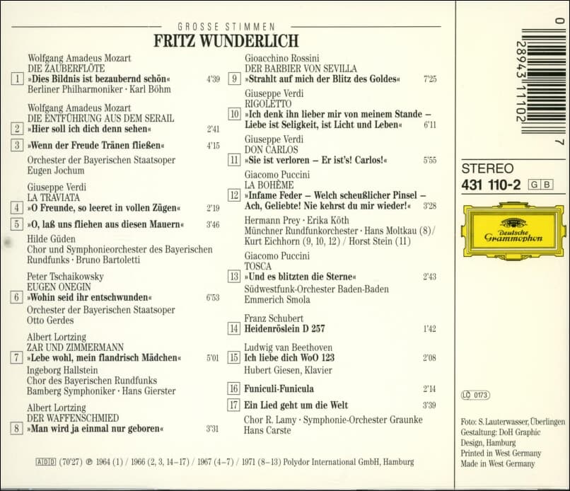 Fritz Wunderlich (프리츠 분덜리히)  -  Grosse Stimmen (독일발매)