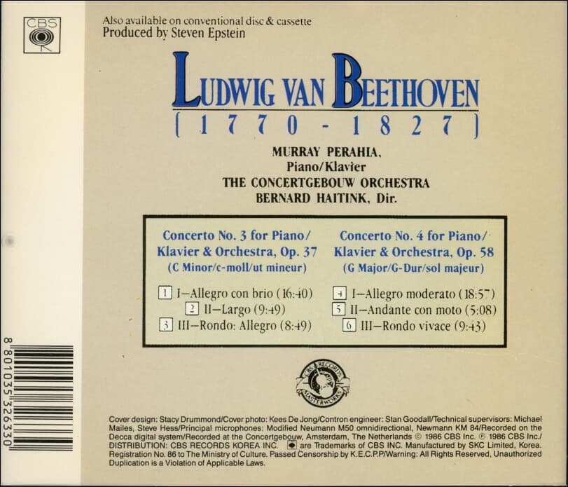 Beethoven :  Piano Concerto No.3. & 4 - Murray Perahia / Haitink