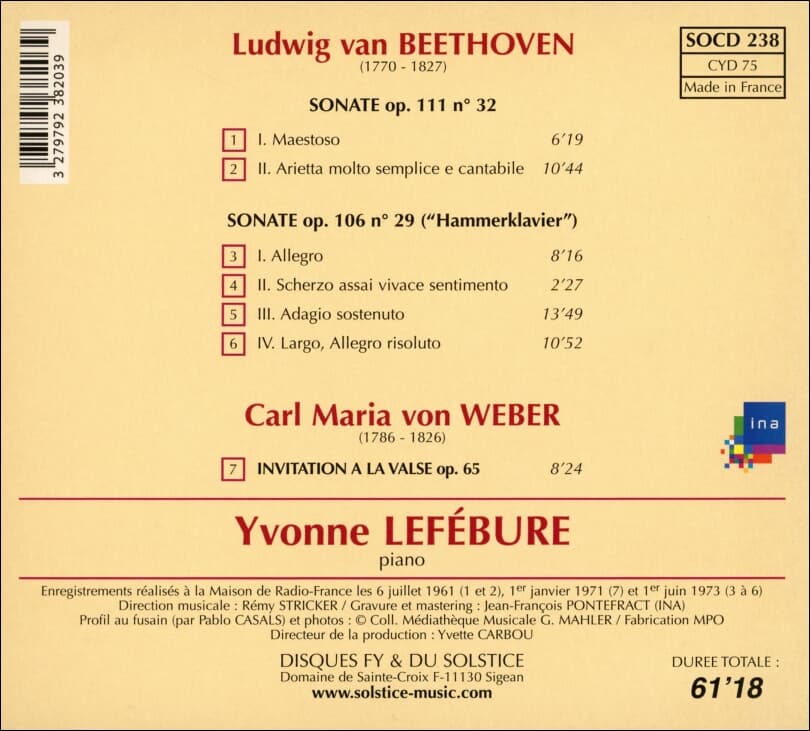 Beethoven Joue L‘Opus 106 - Yvonne Lefebure (이본 르페뷔르) (France발매)