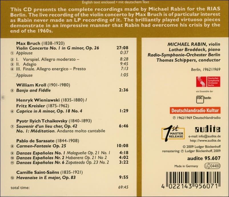 Max Bruch : Violin Concerto No.1 , op26 - Thomas Schippers / Michael Rabin (독일발매)