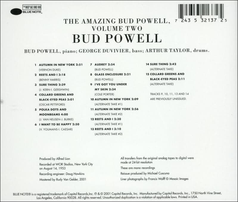 Bud Powell (버드 파웰) -  The Amazing Bud Powell, Volume Two (RVG Edition) (US발매)
