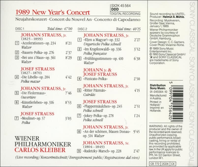 1989 New Year’s Concert - Carlos Kleiber (2cd) (Holland발매)