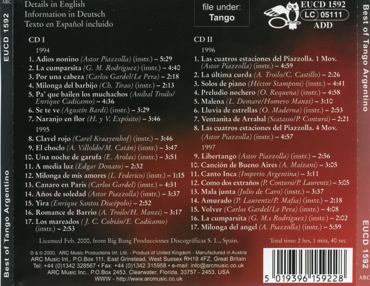 Best Of Tango Argentino (Live At The Festival In Granada 1994-1997) 2Cds [E.U발매]