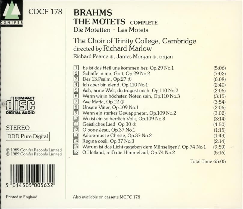 Brahms : The Motets Complete (예배를 위한 성악곡)  - Richard Marlow (UK발매) 