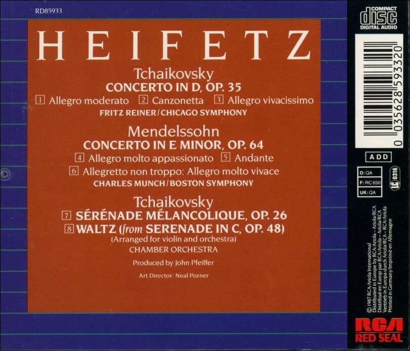 Heifetz - Tchaikovsky & Mendelssohn Concertos (독일발매)