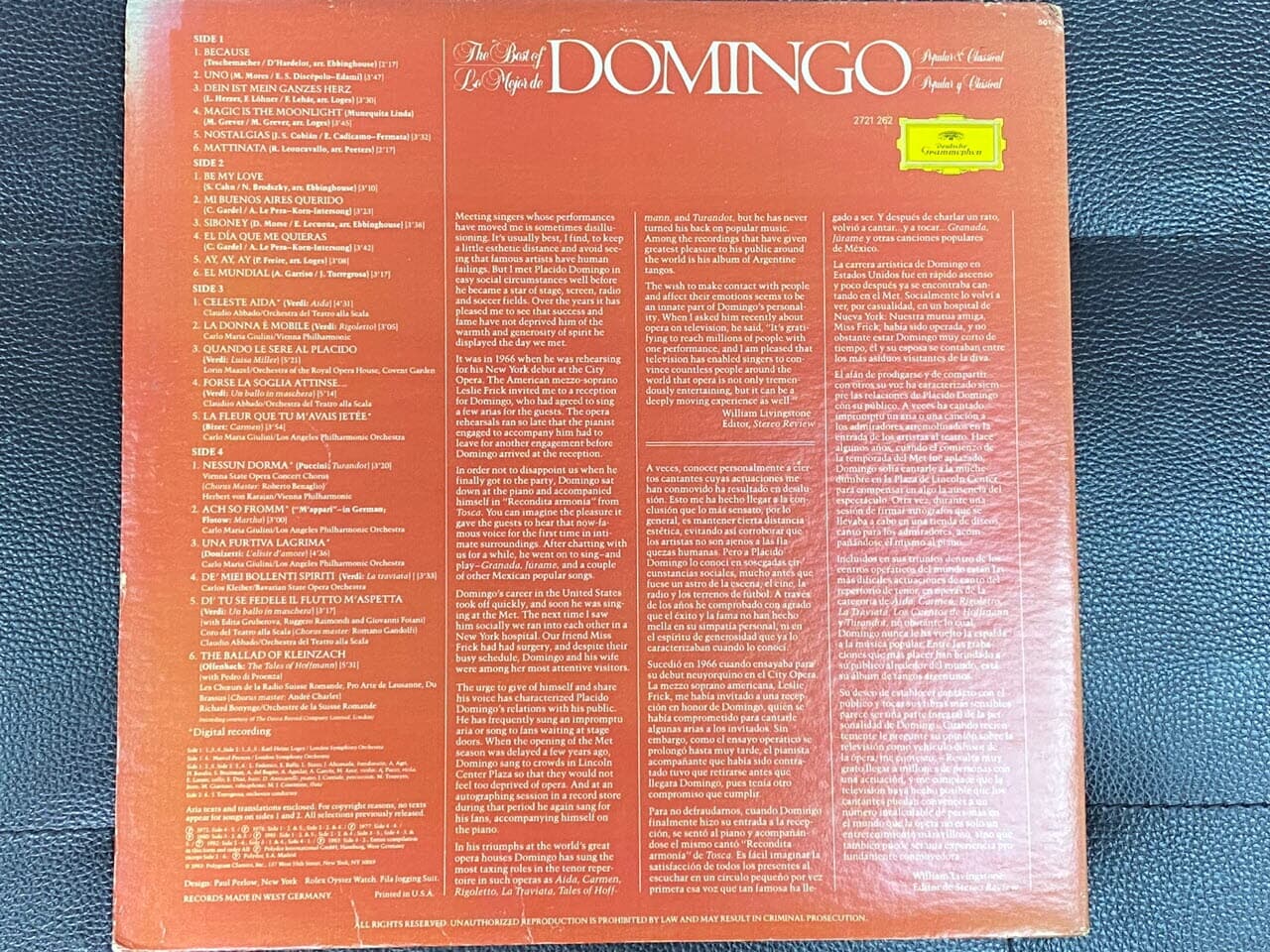[LP] 플라시도 도밍고 - Placido Domingo - The Best Of Popular & Classical  Lo Mejor De Popular y Clasical 2Lps [독일반]