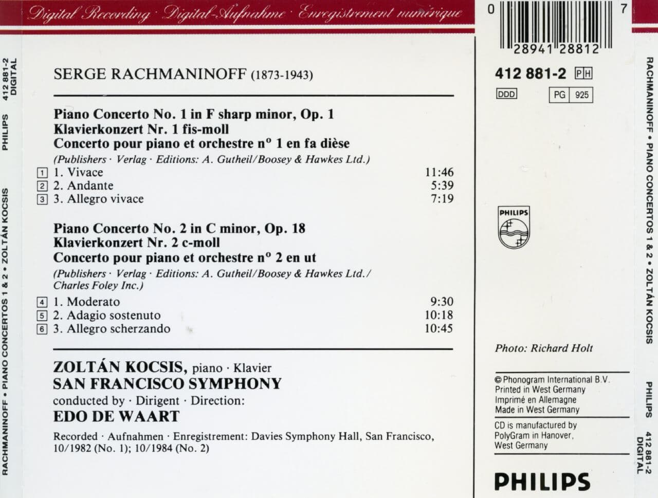 졸탄 코치슈 - Zoltan Kocsis - Rachmaninoff Piano Concertos 1 & 2 [서독발매]