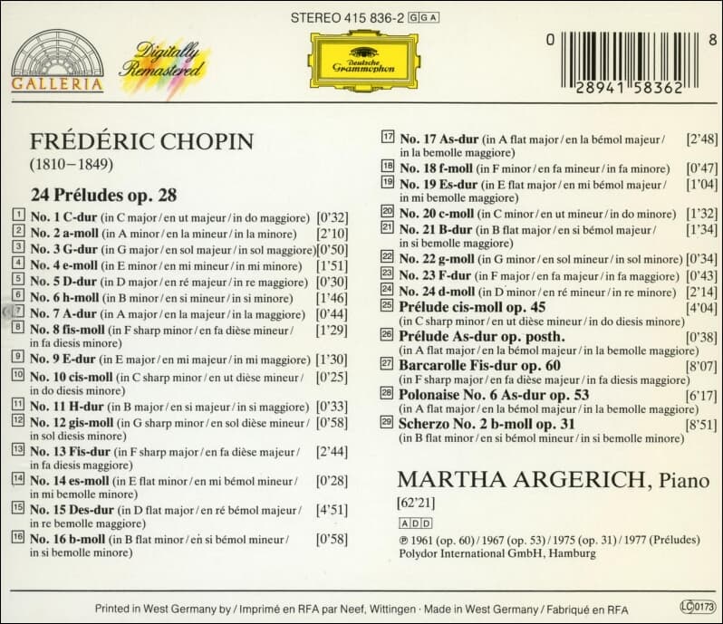 Chopin : 26 Preludes Polonaise As-dur  / Scherzo Nr. 2 b-moll - Martha Argerich (독일발매) 