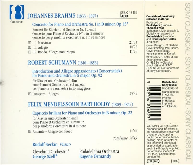 Brahms : Piano Concerto No. 1 - Serkin  / Szell  (EU발매)