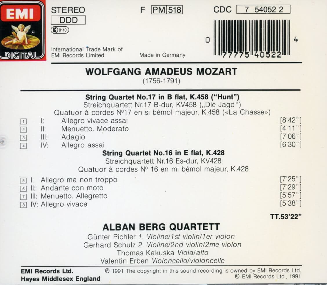 알반 베르크 4중주단 - Alban Berg Quartett ? Mozart String Quartets No.16 Kv.428 [U.K발매]