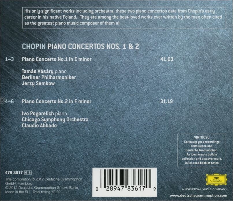 Chopin Piano Concertos Nos. 1 & 2 - Tamas Vasary / Ivo Pogorelich (EU발매) 