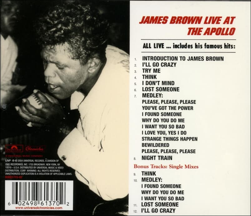 James Brown (제임스 브라운) -  Live At The Apollo  (1962) Expanded Edition(US발매)