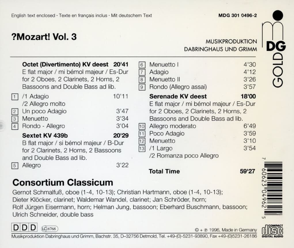 콘솔티움 클래시쿰 - Consortium Classicum - Mozart ?Mozart ! Vol.3 [독일발매]