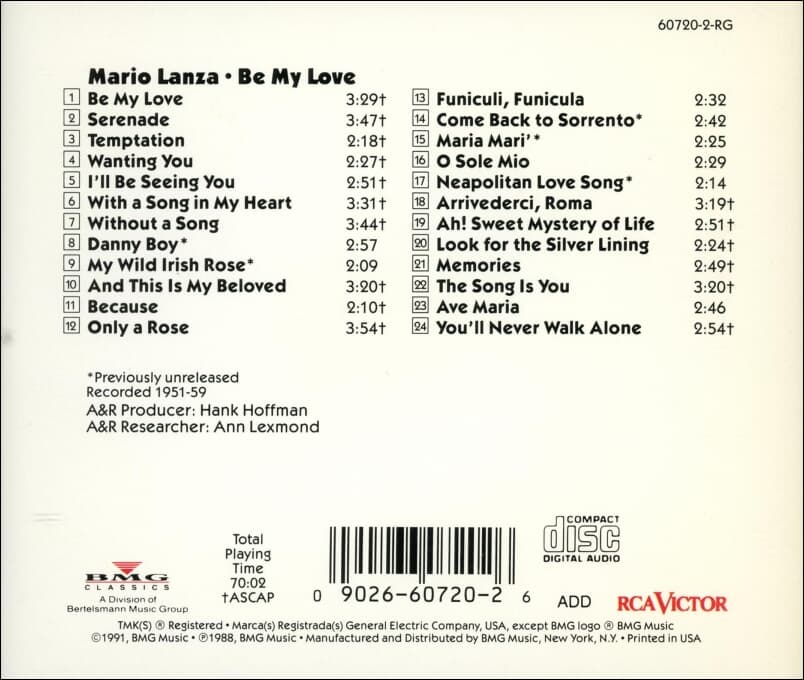 Mario Lanza (마리오 란자) - Be My Love (US발매)