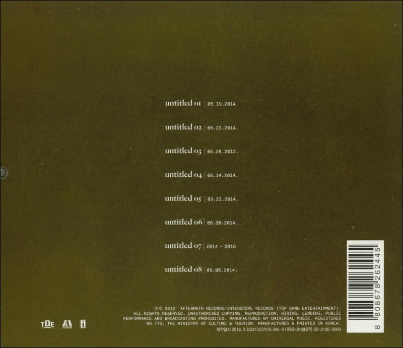 Kendrick Lamar(켄드릭 라마)  - Untitled Unmastered. (켄드릭 라마 미공개 음원 모음집)
