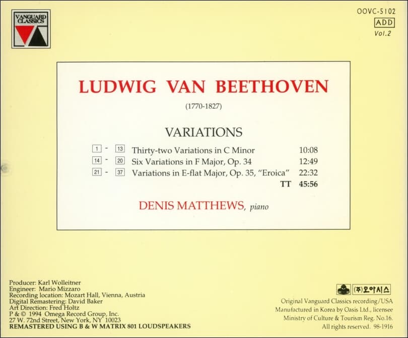 베토벤 :  변주곡 모음집 -  매튜스 (Denis Matthews)