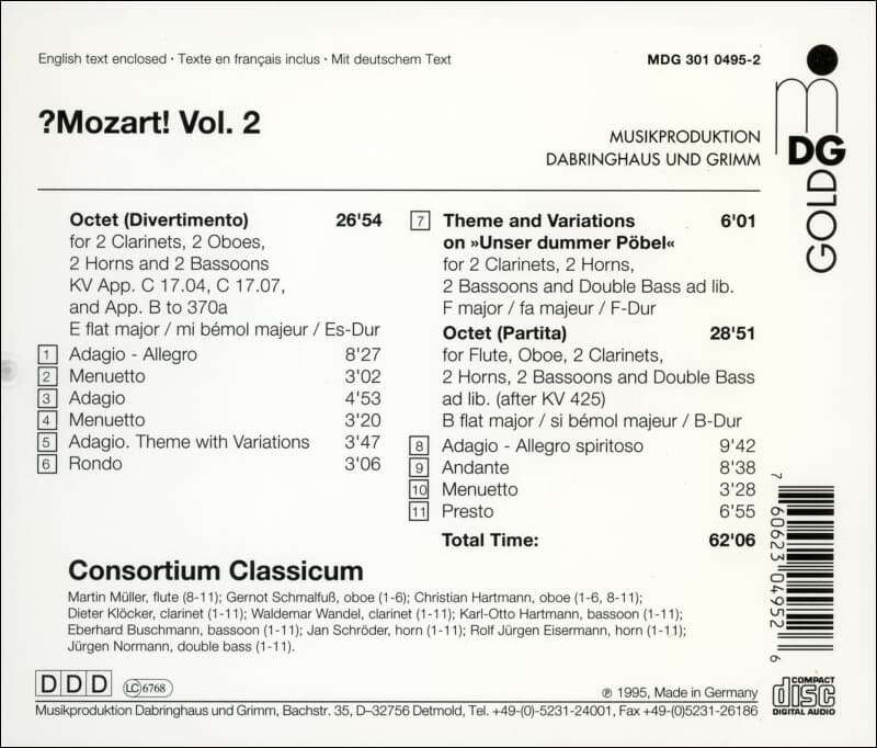 Mozart  Consortium Classicum - 모차르트: 관악 작품집 2 (gold cd) (독일발매)