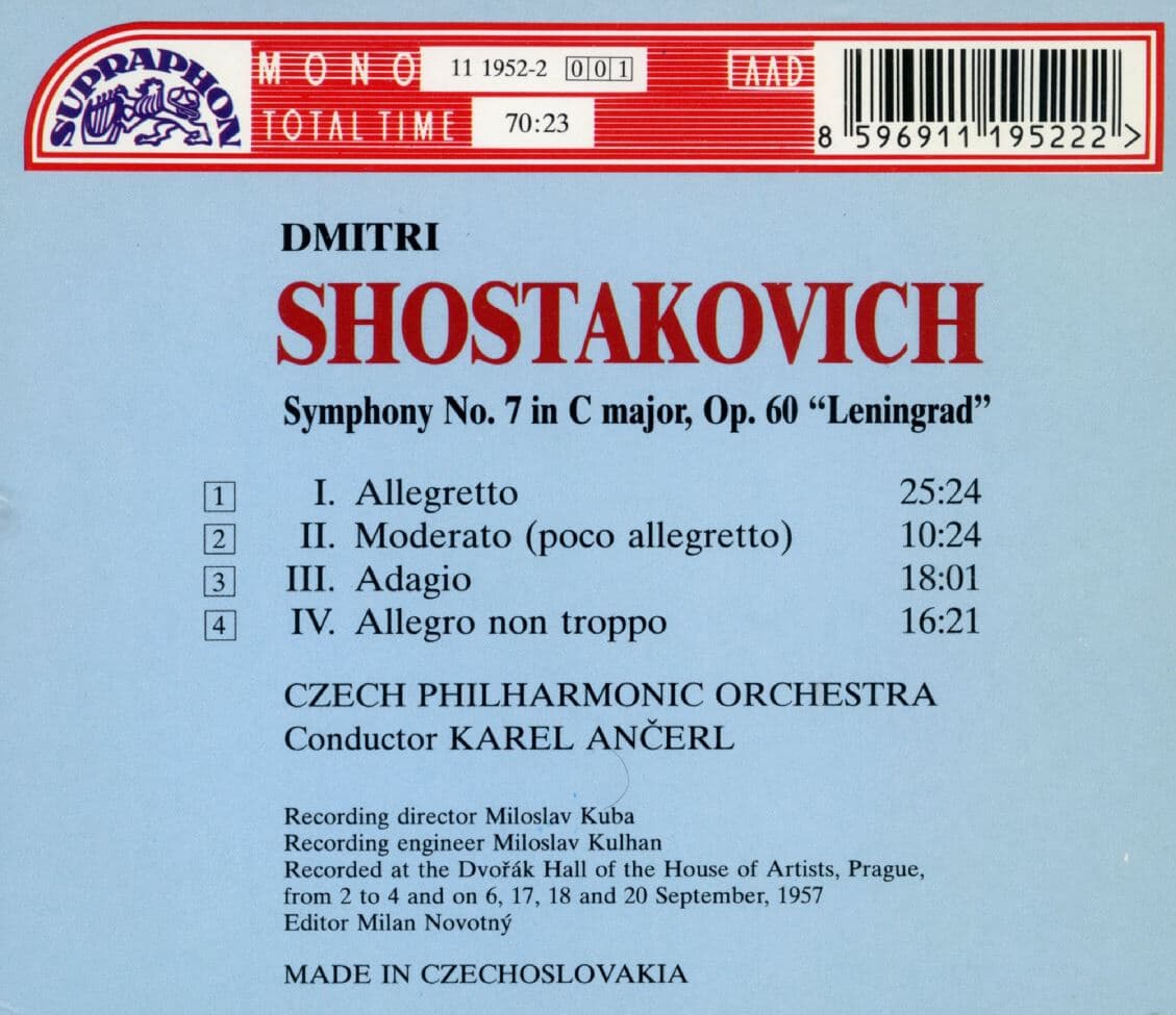 카렐 안체를 - Karel Ancerl - Shostakovich Symphony No.7 Leningrad [체코발매]