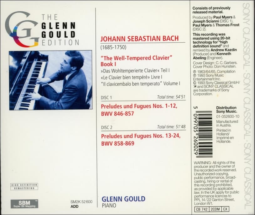 Bach : Das Wohltemperierte Clavier I  - Glenn Gould (2cd) (Holland발매) 