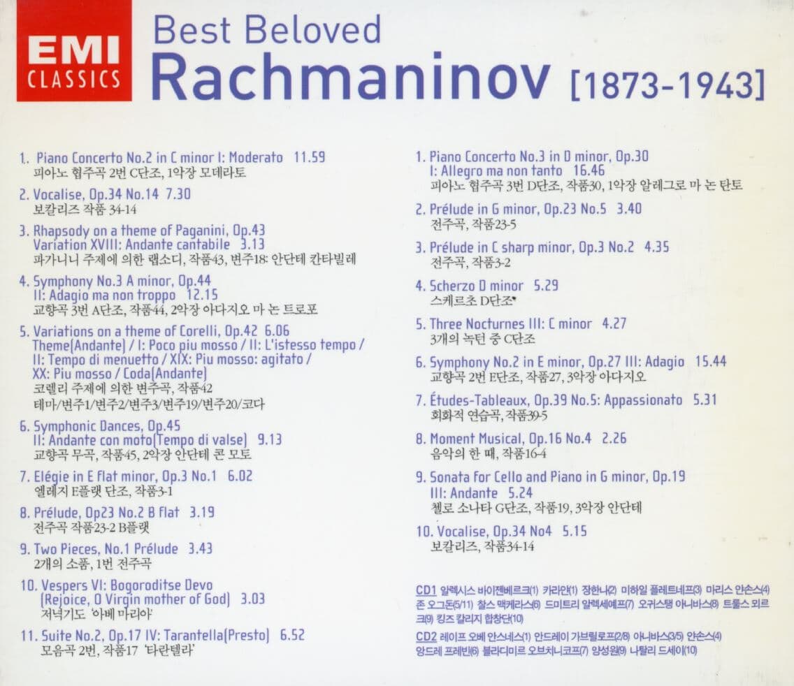 베스트 빌러비드 라흐마니노프 - Best Beloved Rachmaninov [1873-1943] 2Cds