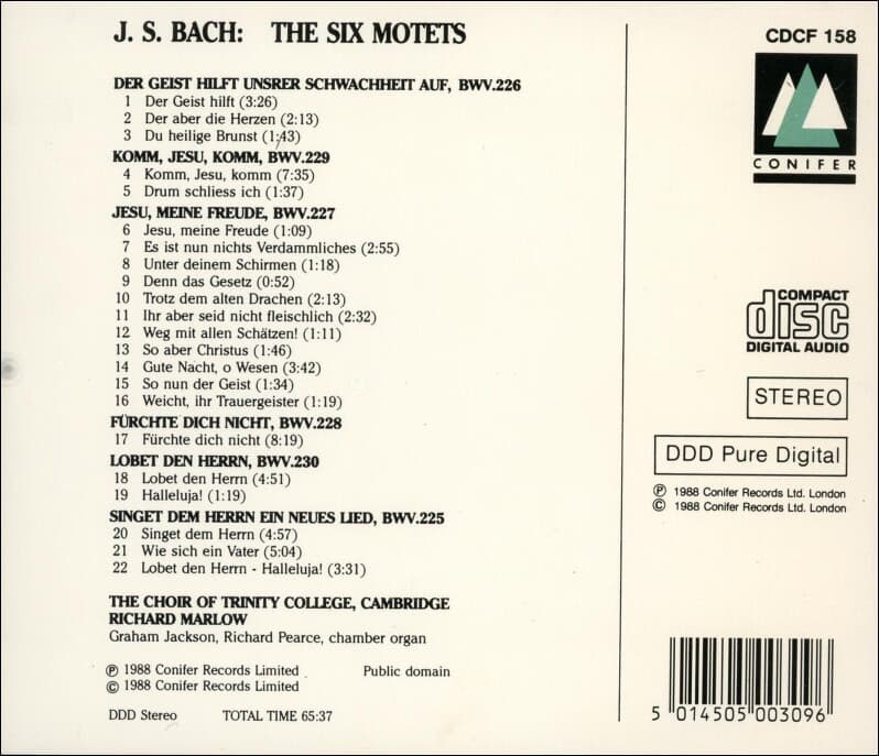 Bach : The Six Motets  - 말로우 (Richard Marlow) (UK발매)